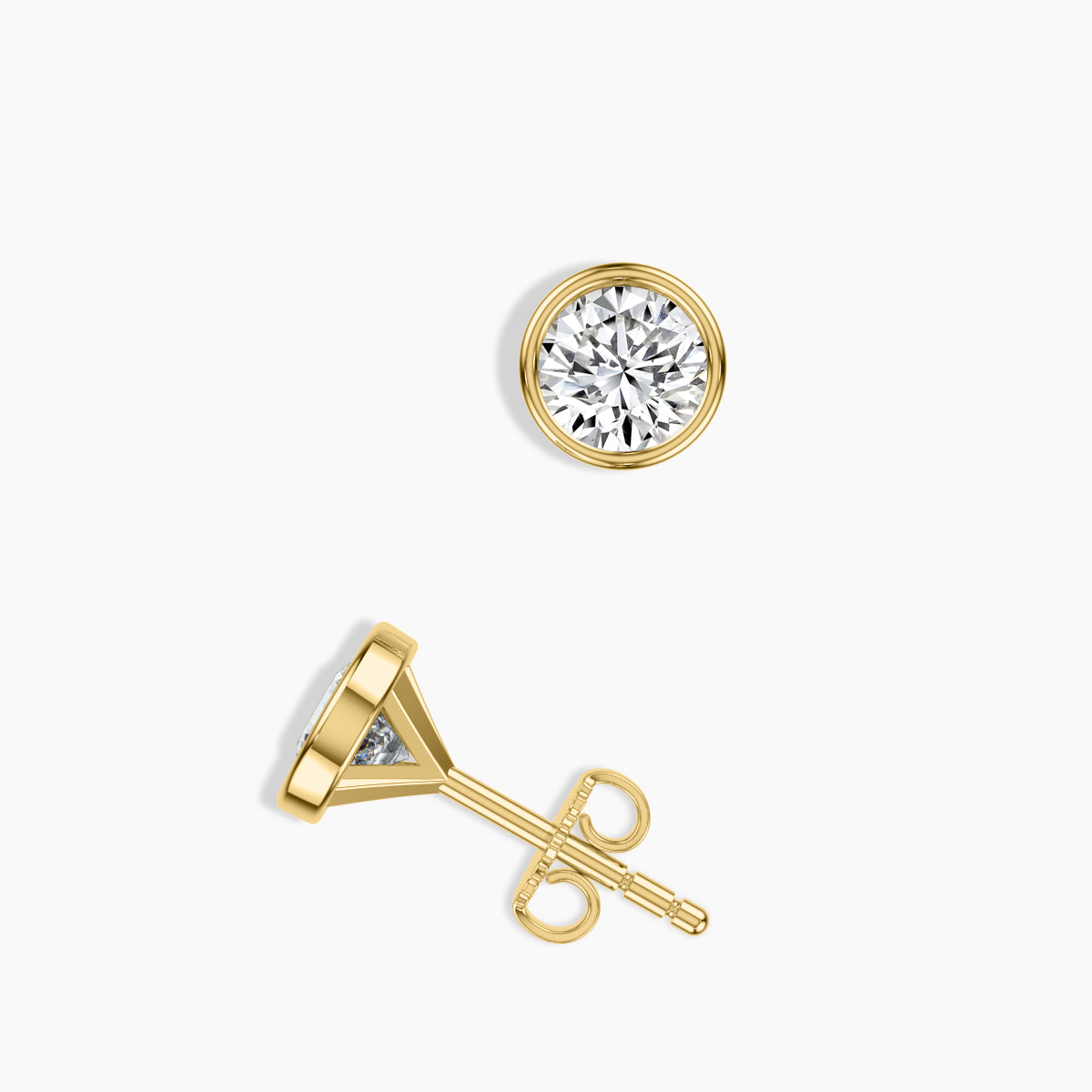 14KY 0.75 Ctw Rd Diamond Bezel-Set Martini Stud With Medium Push Back