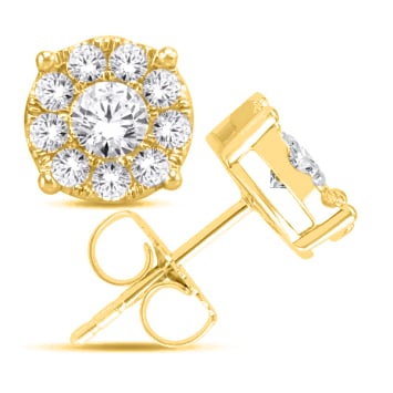 14 KARAT ALL YELLOW GOLD 0.25 CARAT DIAMONDS FLOWER STUD EARRINGS