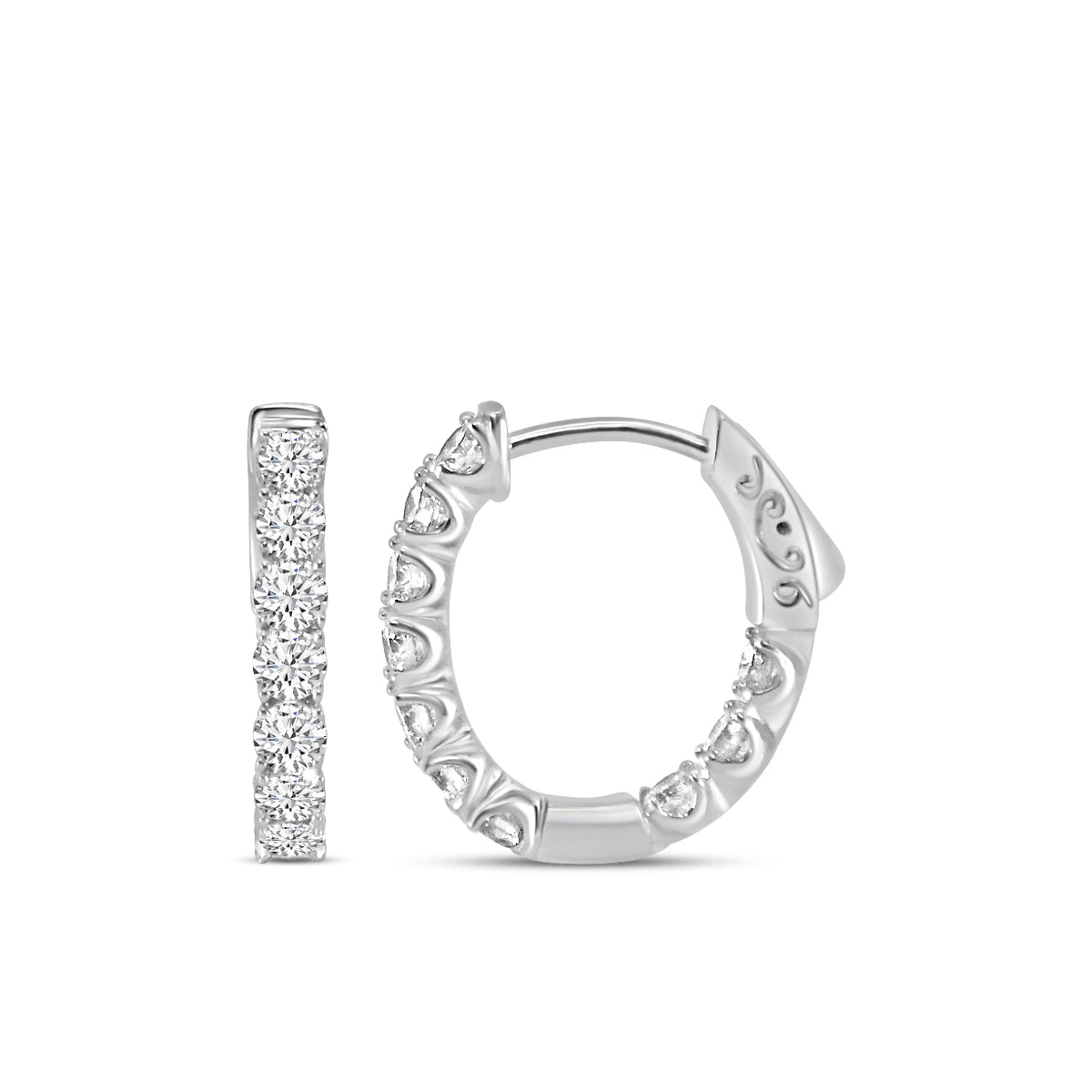 14KW 1.50 Ctw Inside Out Diamond Oval Earring Hoop