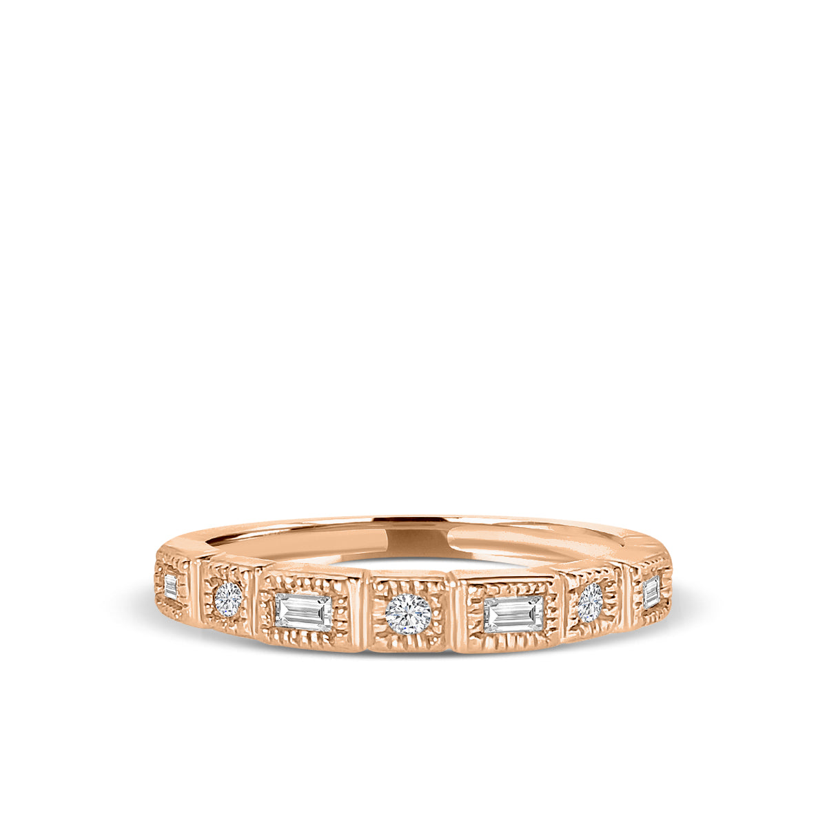 10KR 0.21 Ctw Squared and Baguette Bezel with Milgrain Diamond Band