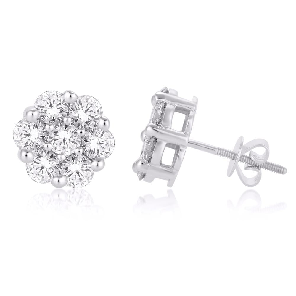 14 KARAT WHITE GOLD 0.56 CARAT CVD DIAMONDS FLOWER EARRINGS