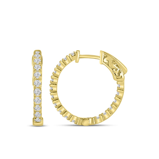 14KY 1.00 Ctw Inside Out Diamond Round Earring Hoop, 0.65