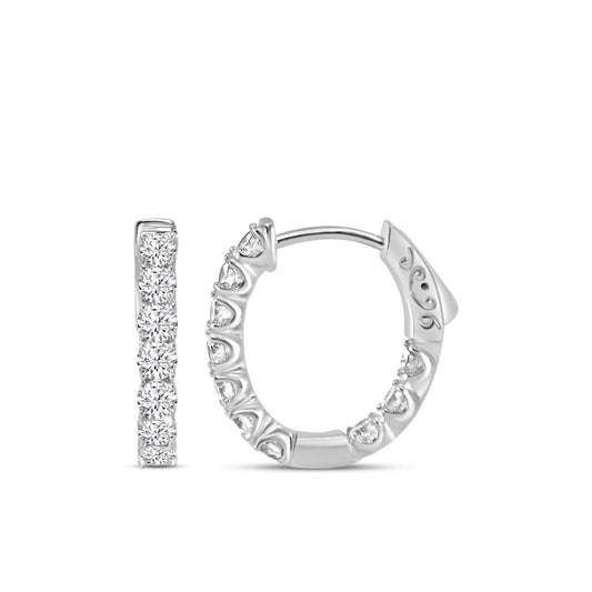 14KW 1.50 Ctw Inside Out Diamond Oval Earring Hoop