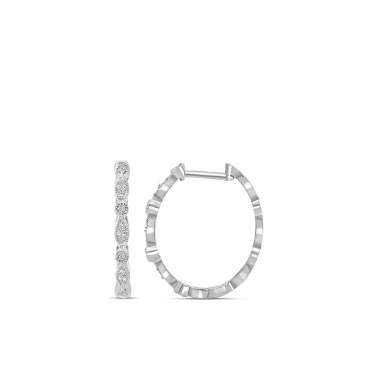 14KY 0.15 Ctw Diamond Marquise And Dot With Milgrain Oval Hoops