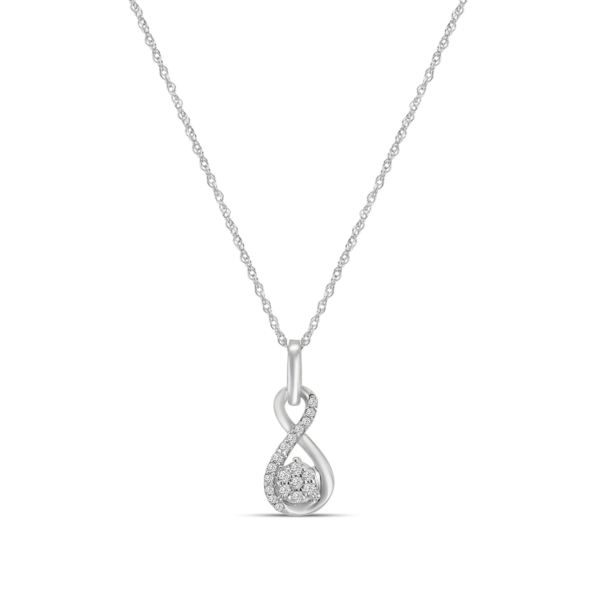 14KW 0.08 Ctw Diamond Infinity Shape Cluster Pendant With Chain