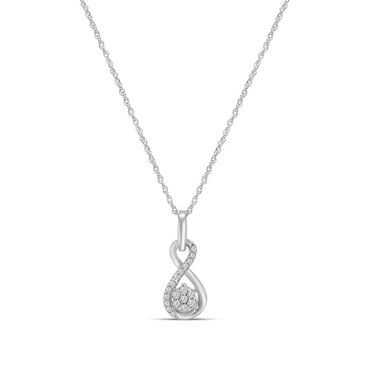 14KW 0.08 Ctw Diamond Infinity Shape Cluster Pendant With Chain