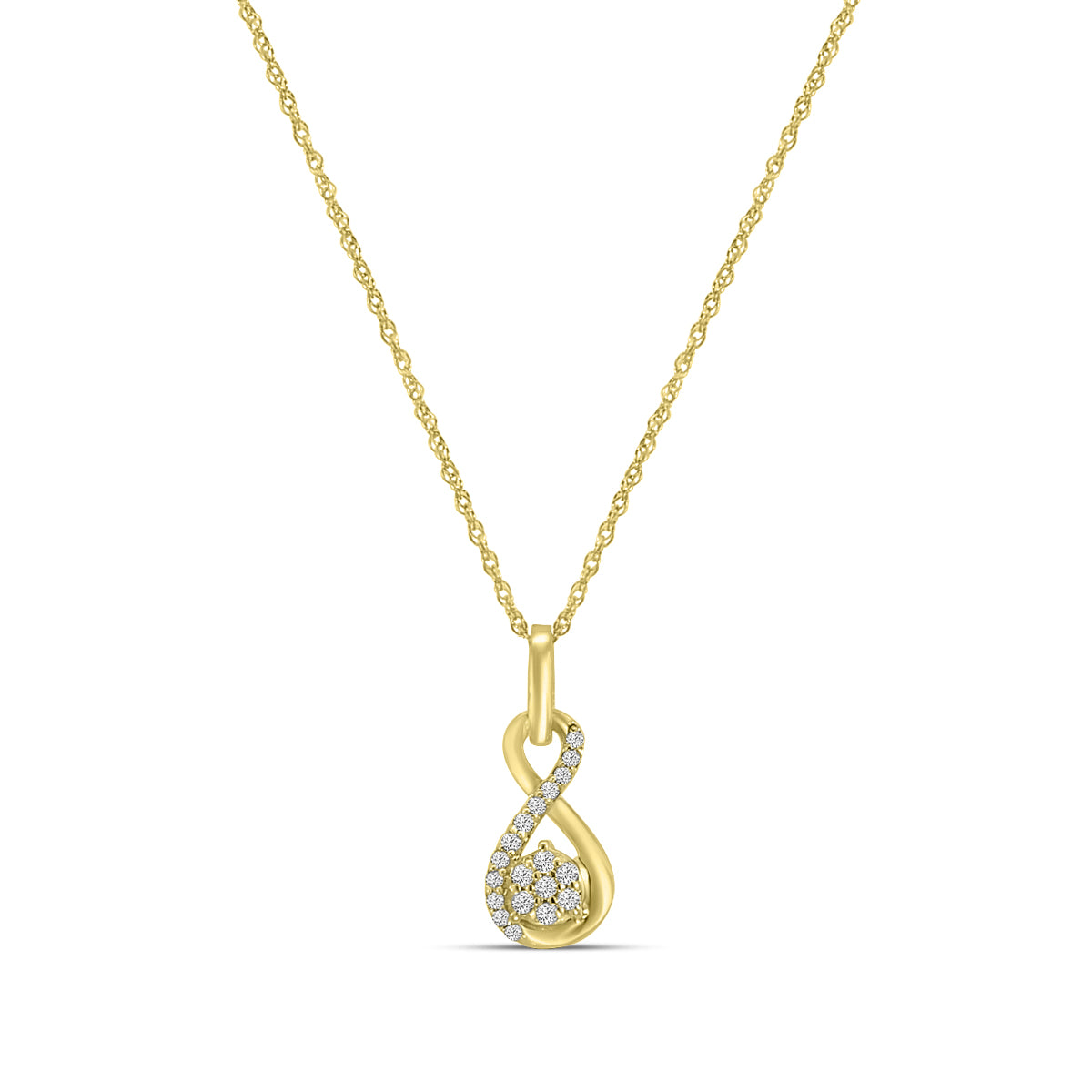 14KW 0.08 Ctw Diamond Infinity Shape Cluster Pendant With Chain
