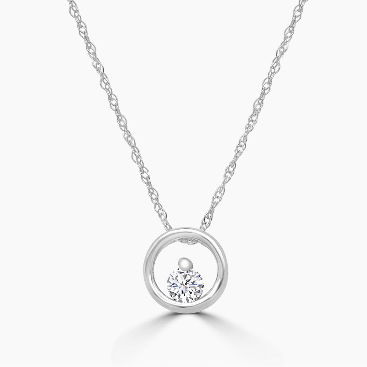 14K White / Rose / Yellow  0.10 Ctw Diamond Circle Shaped Solitaire Pendant With Chain