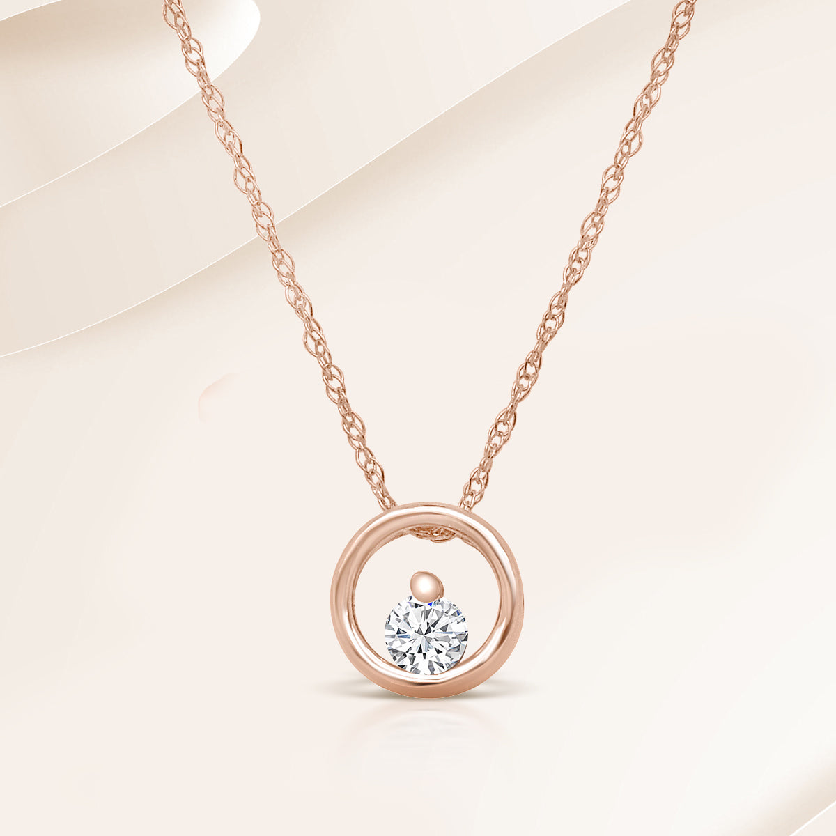 14K White / Rose / Yellow  0.10 Ctw Diamond Circle Shaped Solitaire Pendant With Chain