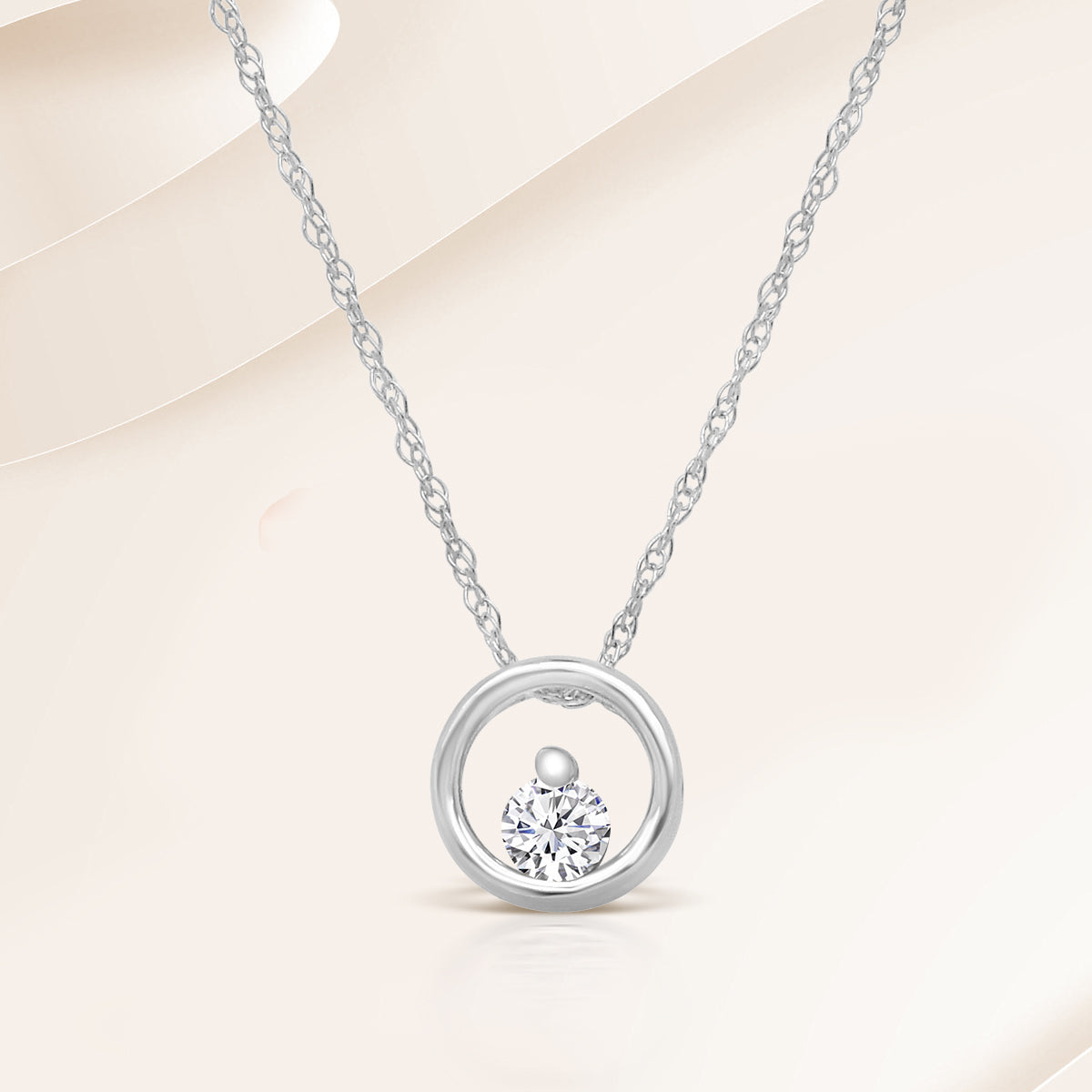 14K White / Rose / Yellow  0.10 Ctw Diamond Circle Shaped Solitaire Pendant With Chain