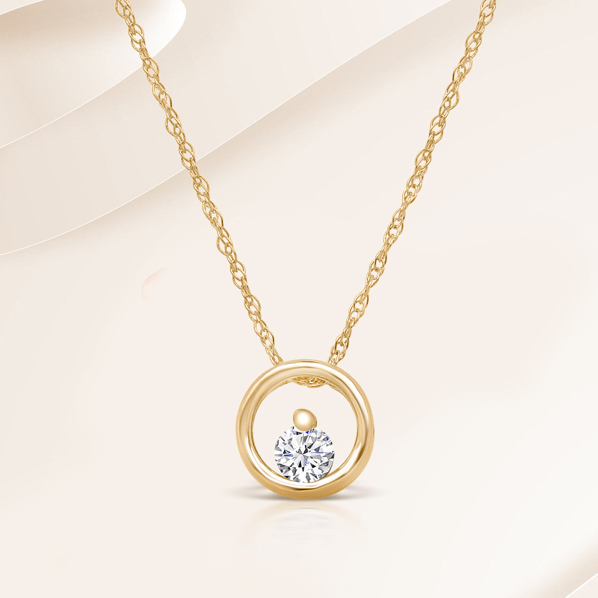 14K White / Rose / Yellow  0.10 Ctw Diamond Circle Shaped Solitaire Pendant With Chain