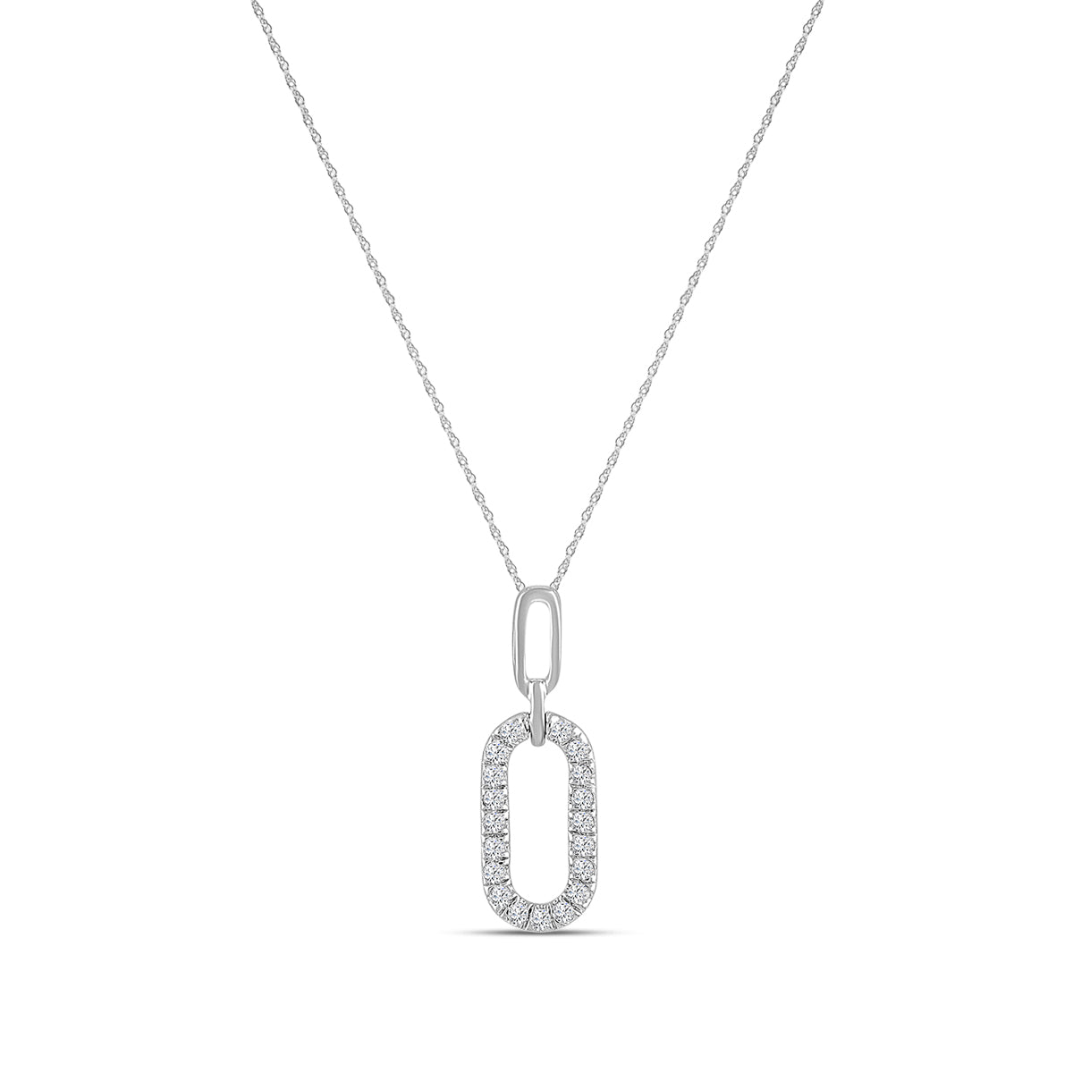14KY 0.08 Ctw Diamond Paper Clip Pendant with Chain
