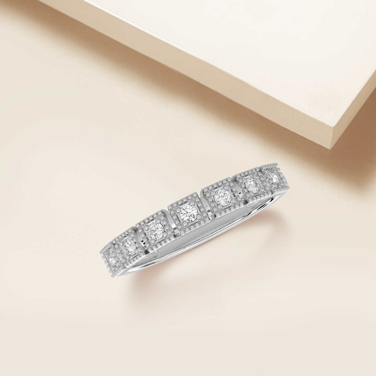 14KW 0.15 Ctw Squared Bezel with Milgrain Diamond Band