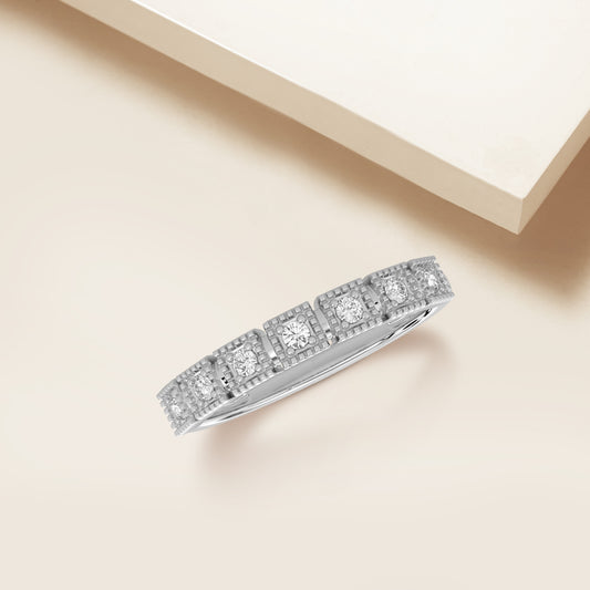 14KW 0.15 Ctw Squared Bezel with Milgrain Diamond Band