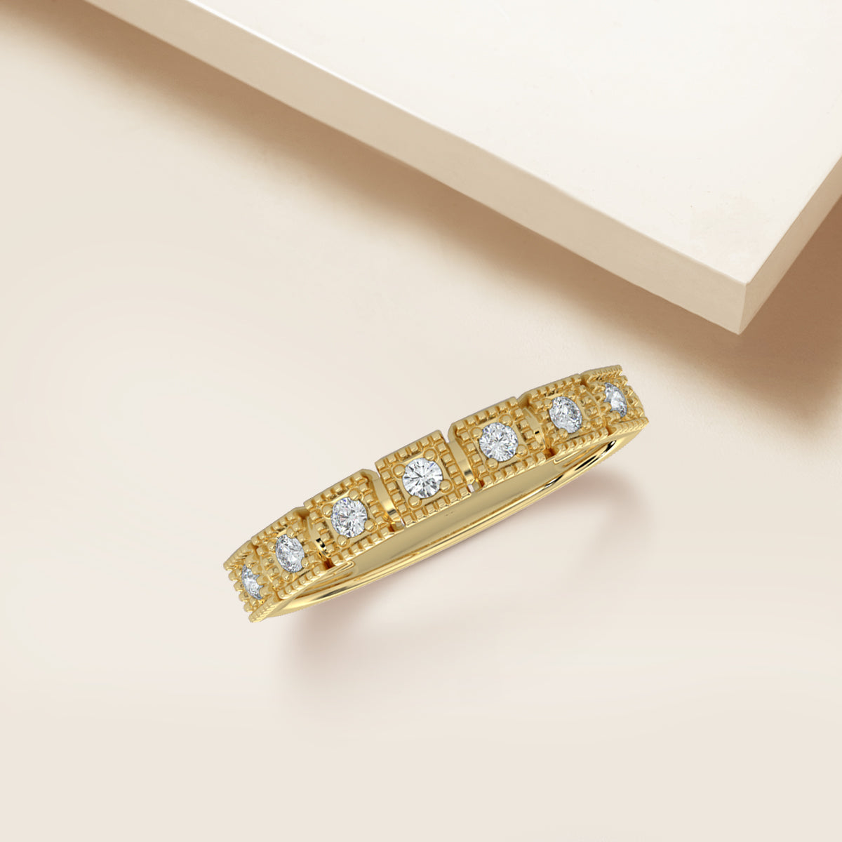14KW 0.15 Ctw Squared Bezel with Milgrain Diamond Band