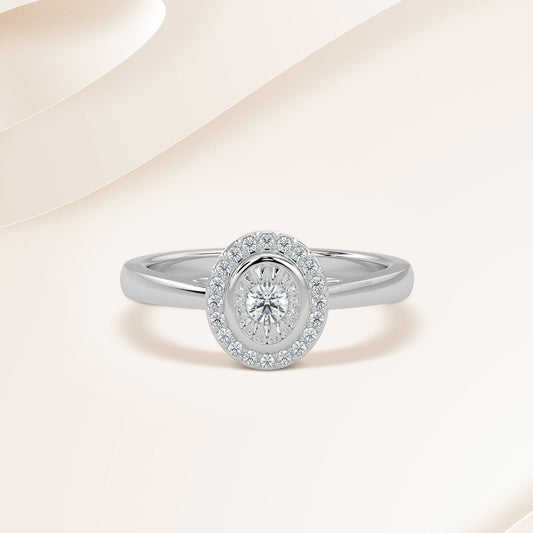 14KW 0.16 Ctw Halo Oval Shaped Diamond Ring with Miracle Setting
