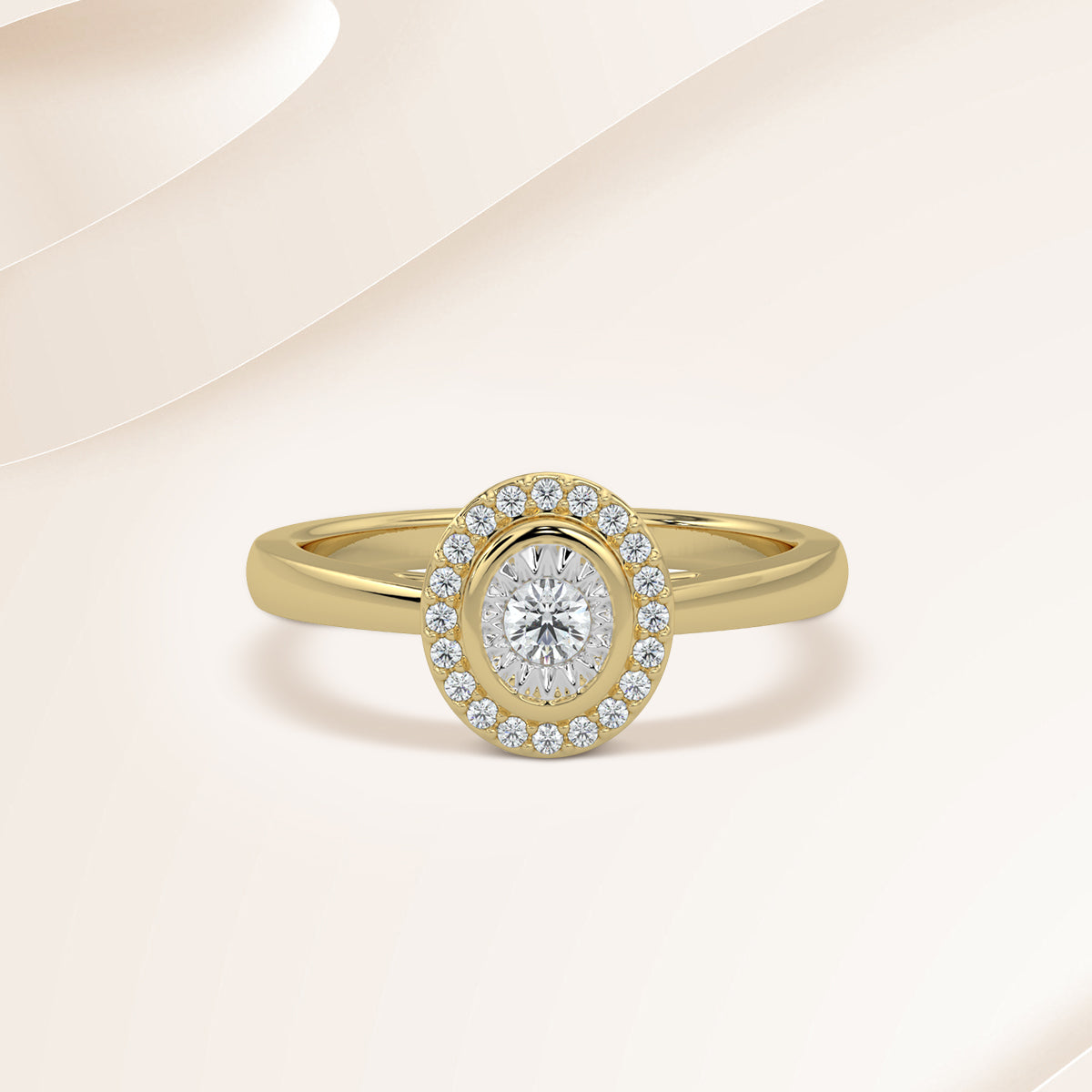 14KW 0.16 Ctw Halo Oval Shaped Diamond Ring with Miracle Setting