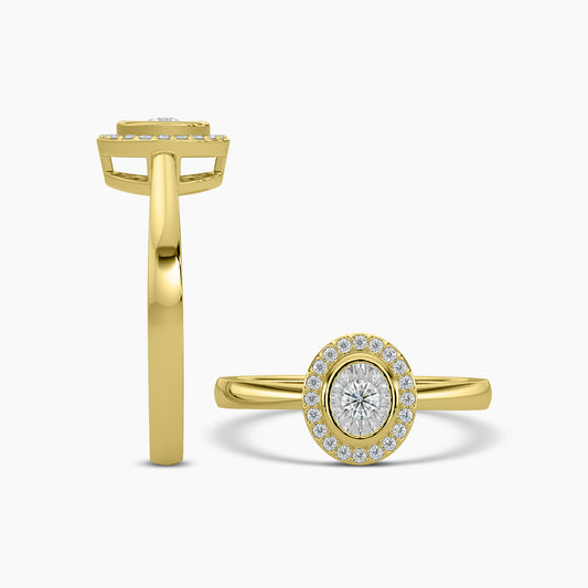 14KY 0.16 Ctw Halo Oval Shaped Diamond Ring with Miracle Setting