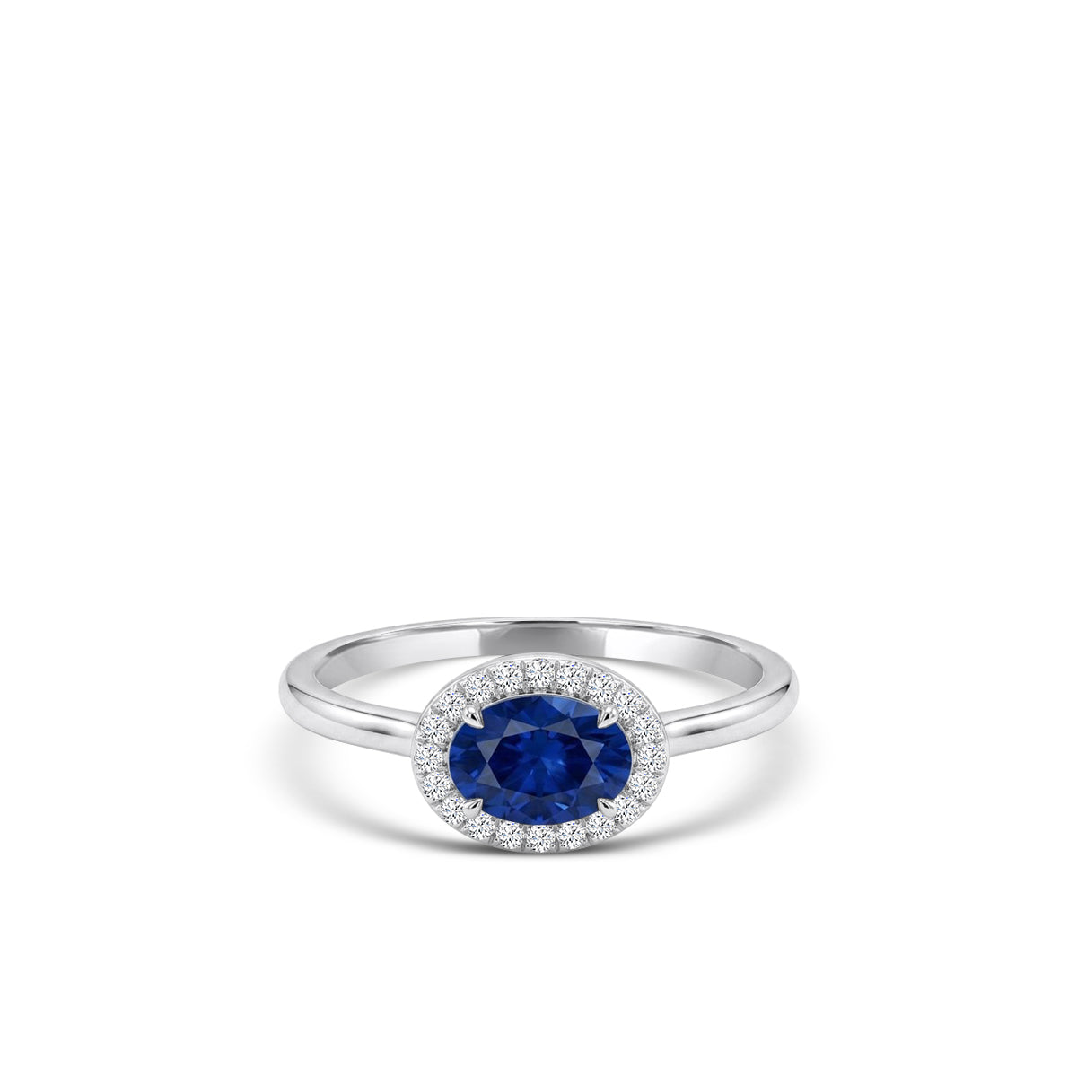 14KW 0.07 Ctw Classic Diamond Engagement Ring (4x3 Oval Sapphire Center)