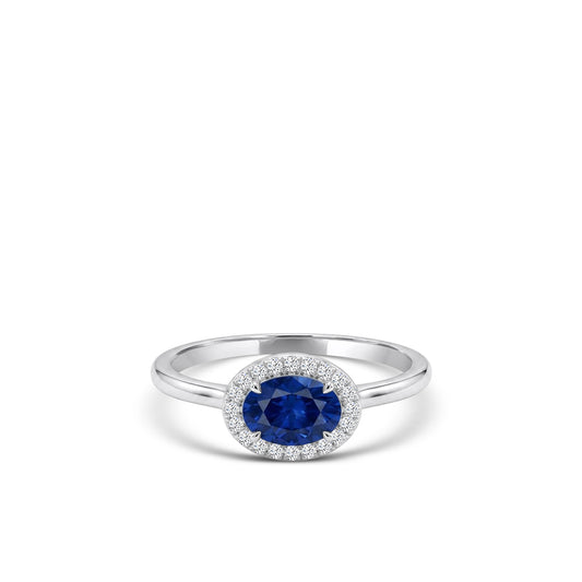14KW 0.07 Ctw Classic Diamond Engagement Ring (4x3 Oval Sapphire Center)