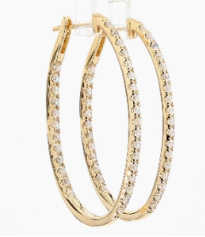 14KY 3ct Lgd Oval Hoop Earri Igl Digital Cert