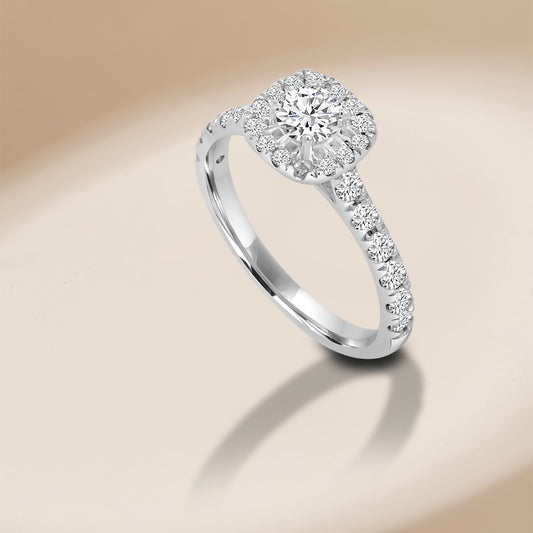 14KW 1.00 Ctw Halo Cushion Outline Diamond Engagement Ring (0.33 Ctw Round Center)