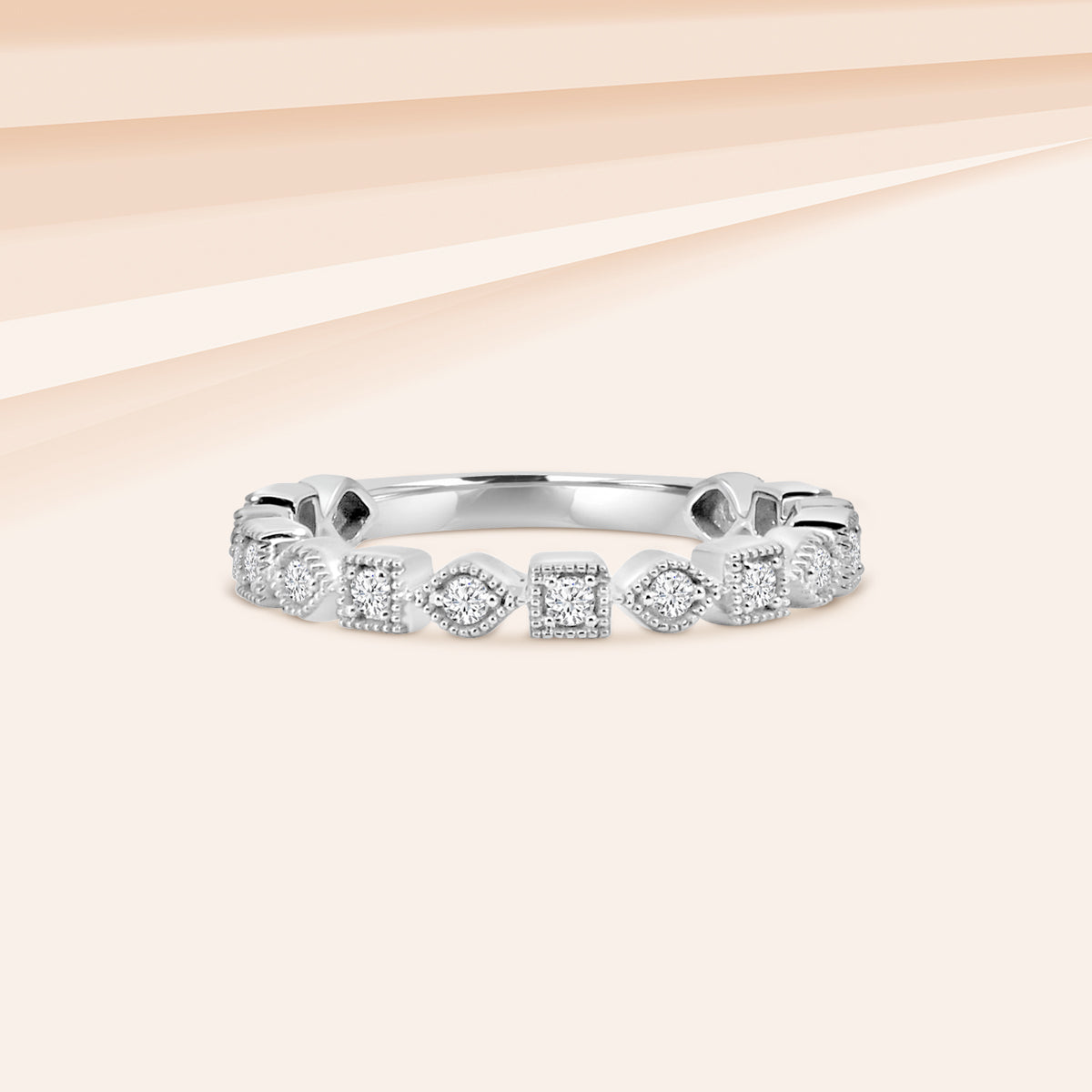 14KW 0.25 Ctw Squared and Marquise Bezel with Miligrain Diamond Band