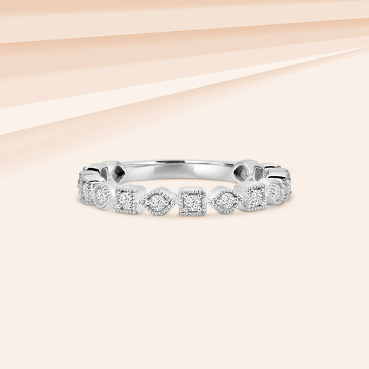 14KW 0.25 Ctw Squared and Marquise Bezel with Miligrain Diamond Band