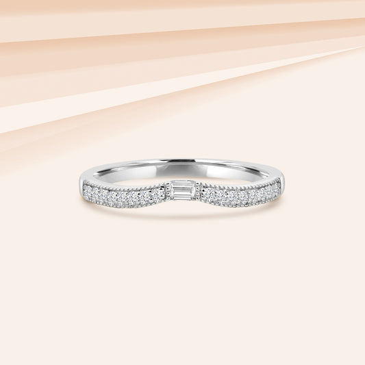 14KW 0.25 Ctw Curved Centered Baguette With Milgrain Diamond Band