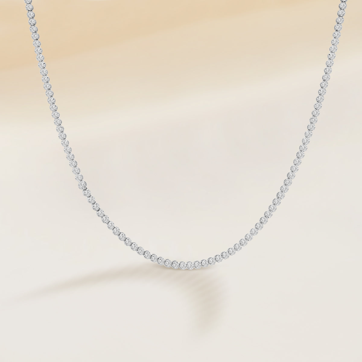 14K Classic Standard 4 Prong 5.00 Ctw Straight Diamond Tennis Necklace In Crown Setting