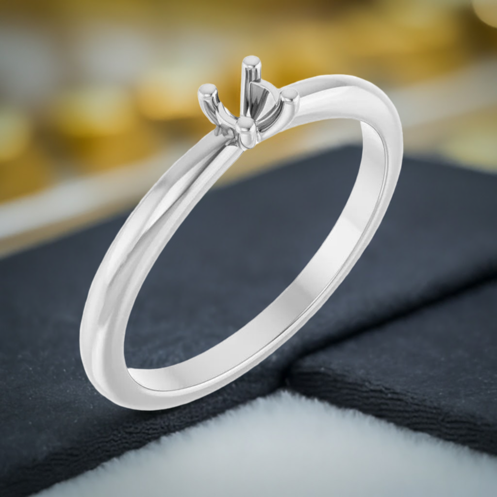 14K White 1-Stone  Ring Mounting