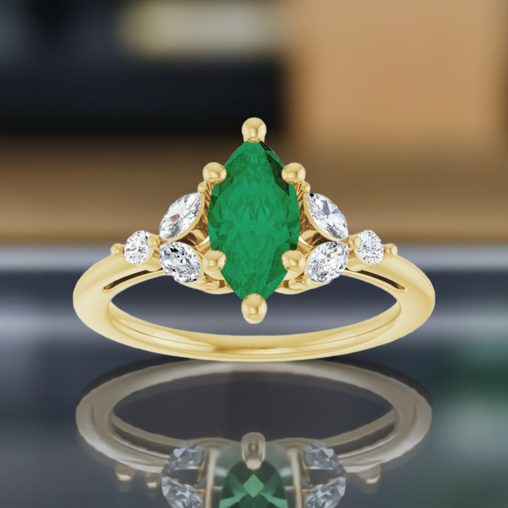 14K Yellow 10x5 mm Marquise 1 1/6 CTW Natural Diamond Semi-Set Engagement Ring 
124014:702:P