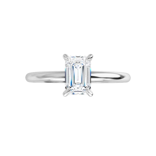 14K 1.02 D VVS2 Emerald Diamond Solitaire Engagement Ring