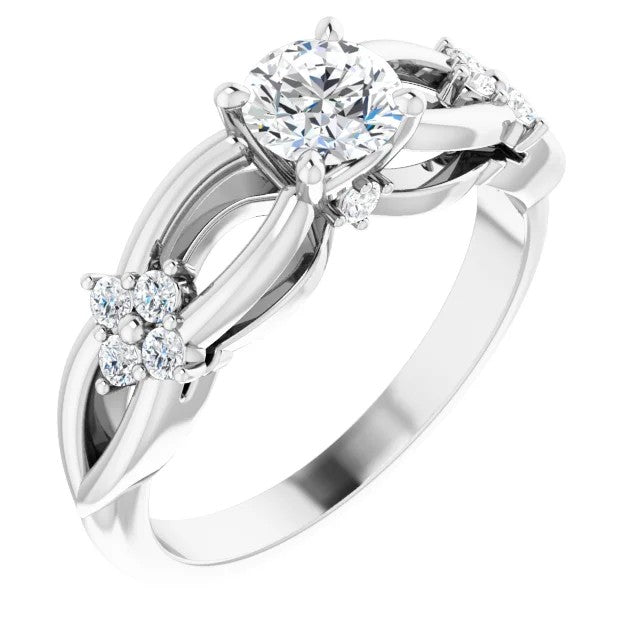 14K White Gold 5.2 mm Round 1/5 CTW Natural Diamond Set Engagement Ring 0.50 center Diamond Lab - Grown