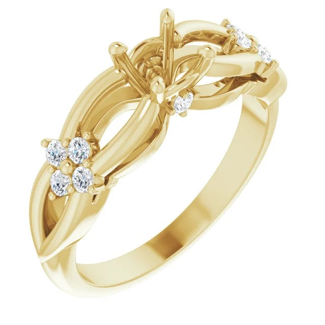 14K White Gold 5.2 mm Round 1/5 CTW Natural Diamond Set Engagement Ring 0.50 center Diamond Lab - Grown