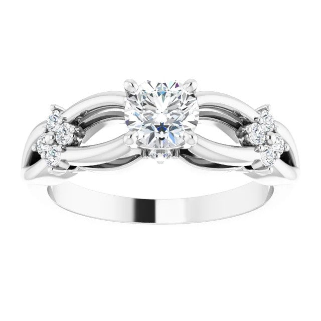 14K White Gold 5.2 mm Round 1/5 CTW Natural Diamond Set Engagement Ring 0.50 center Diamond Lab - Grown