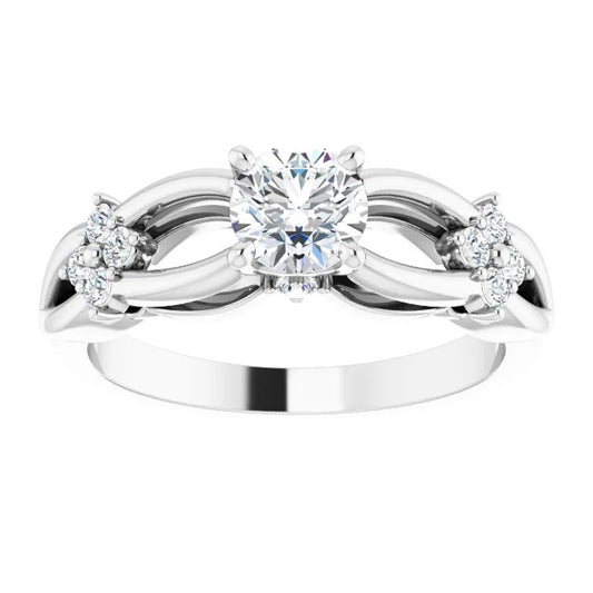 14K White Gold 5.2 mm Round 1/5 CTW Natural Diamond Set Engagement Ring 0.50 center Diamond Lab - Grown
